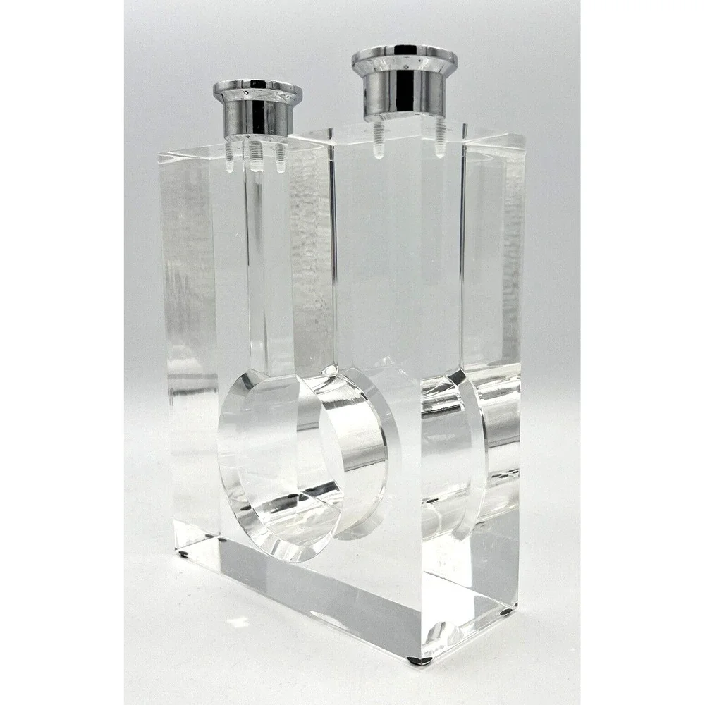 Clear Acrylic Lucite Double Candle Stick Holder Modern Contemporary 7